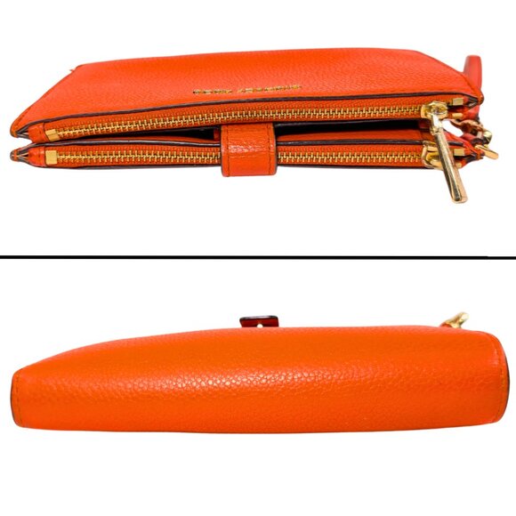 SOLD Michael Kors Orange Leather Jet Set Double Zip Wristlet Phone Wallet - Picture 3 of 10